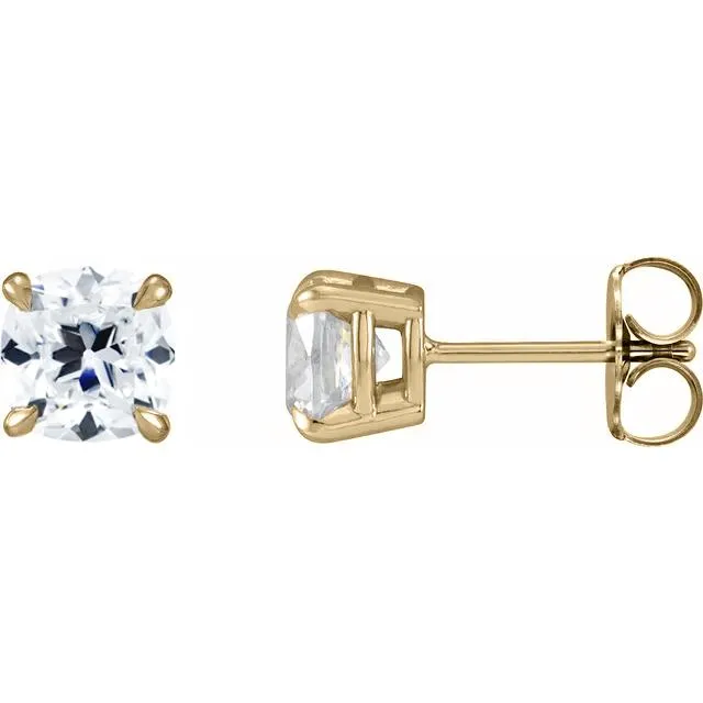Earrings Cushion Antique Old Mine Cut OMC Moissanite 4 Prong Earrings Fire Brilliance 