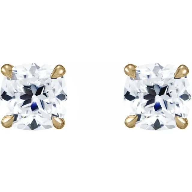 Earrings Cushion Antique Old Mine Cut OMC Moissanite 4 Prong Earrings Fire Brilliance 