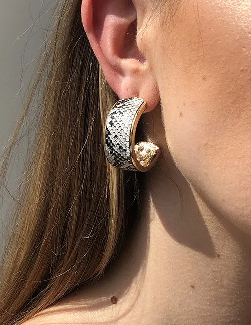 Earrings E1715 Gold Snake Skin Open Hoop Earrings 02