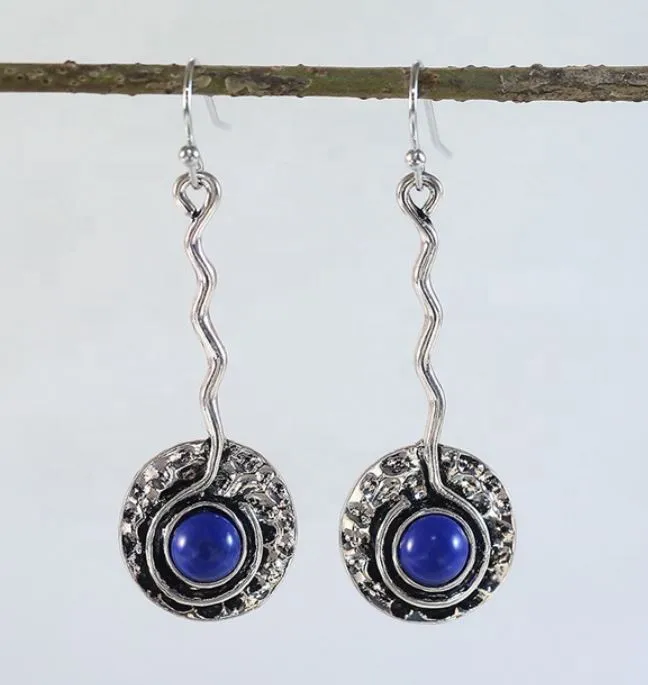 Earrings E627 Silver Blue Gem Antique Look Earrings polly