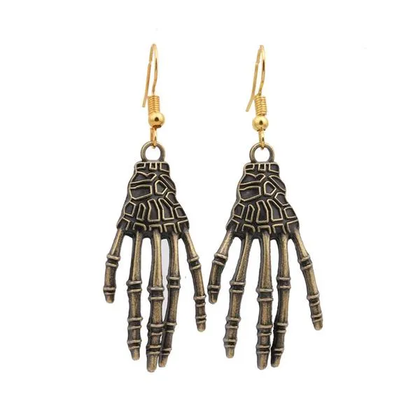 Earrings E866 Deep Gold Skeleton Hands Earrings 01