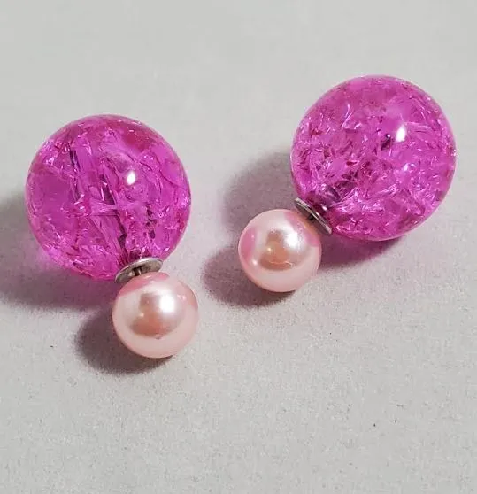 Earrings E963 Hot Pink Ice Breaker Double Ball Earrings Susan