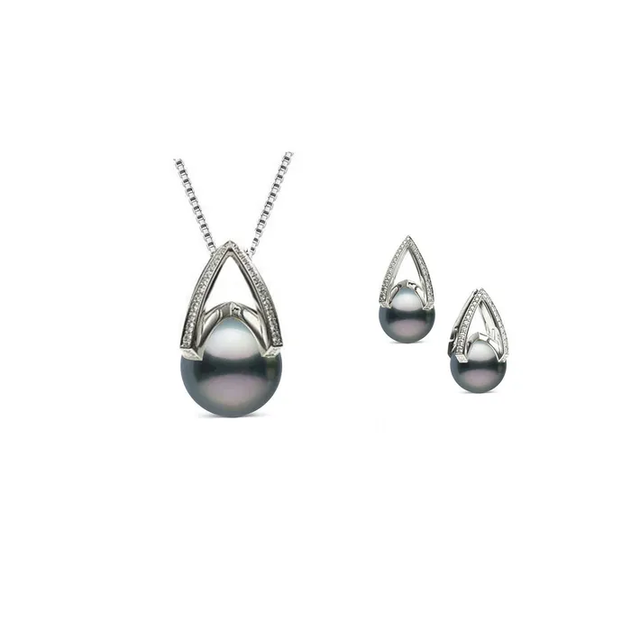 Earrings Elegant Saltwater Tahitian Pearl Set WS00007 Pearly Lustre