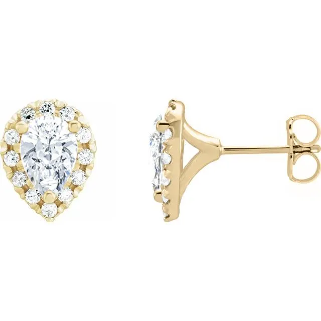 Earrings Fire Brilliance Pear Center with Diamond Accented Halo 4 Prong Earrings Earrings Fire Brilliance Pear Center with Diamond Accented Halo 4 Prong Earrings