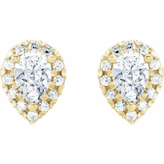 Earrings Fire Brilliance Pear Center with Diamond Accented Halo 4 Prong Earrings