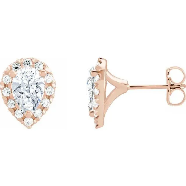 Earrings Fire Brilliance Pear Center with Diamond Accented Halo 4 Prong Earrings