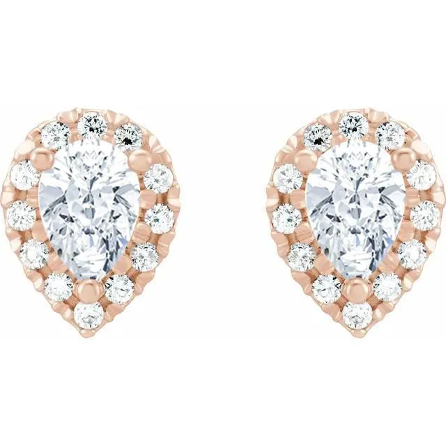 Earrings Fire Brilliance Pear Center with Diamond Accented Halo 4 Prong Earrings