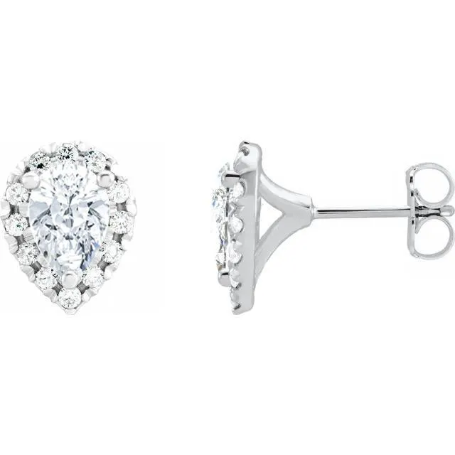 Earrings Fire Brilliance Pear Center with Diamond Accented Halo 4 Prong Earrings