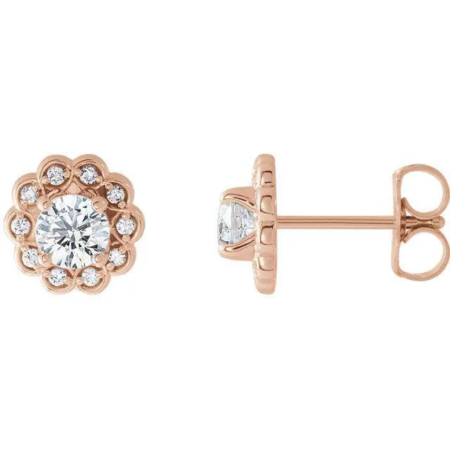 Earrings Fire Brilliance Round Center Infinity Halo 4 Prong Earrings