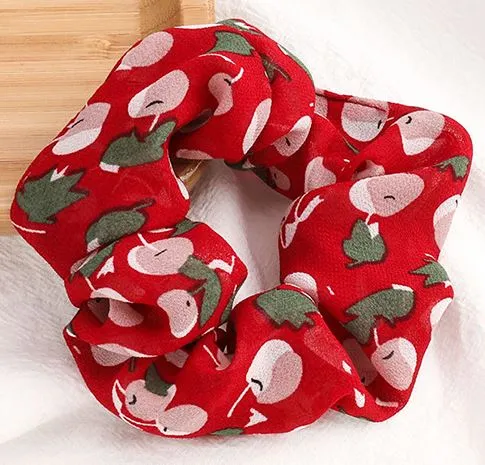 Earrings H275 Red Tulle Fruit Hair Scrunchie 02