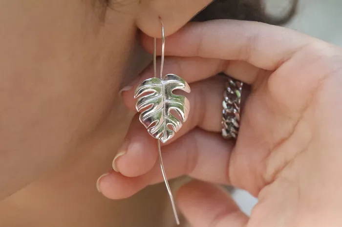 Earrings Jewelvers 925 Sterling Silver Monstera Leaf Earrings Earrings Jewelvers 925 Sterling Silver Monstera Leaf Earrings