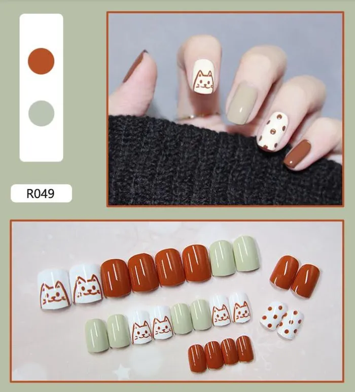 Earrings NS577 Short Square Press On Nails 24 Pieces R049 Polly