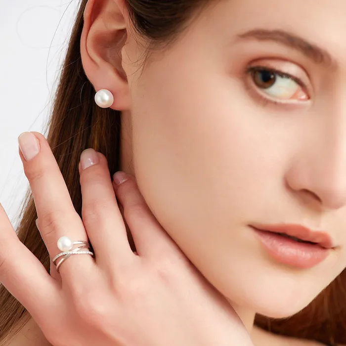 Earrings Pearly Lustre Customization Freshwater White Round Pearl Earrings Stud WA00017