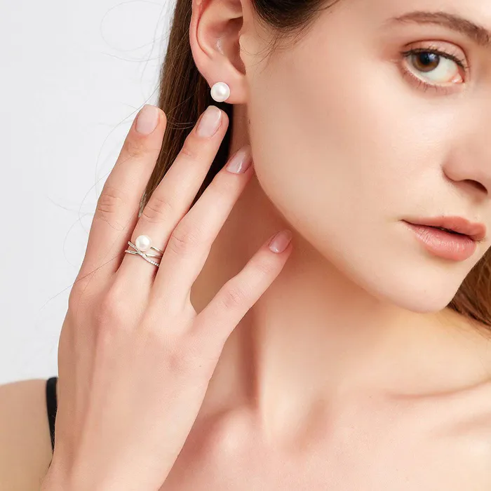 Earrings Pearly Lustre Customization Freshwater White Round Pearl Earrings Stud WA00017