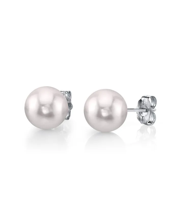 Earrings spt 95100mm White Akoya Round Pearl Stud Earrings