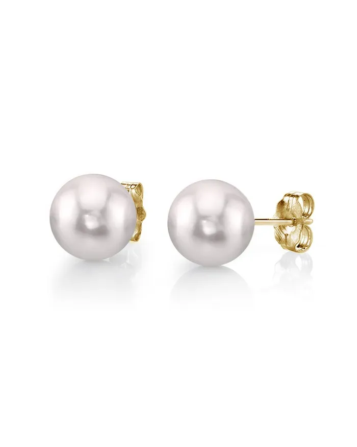 Earrings spt 95100mm White Akoya Round Pearl Stud Earrings