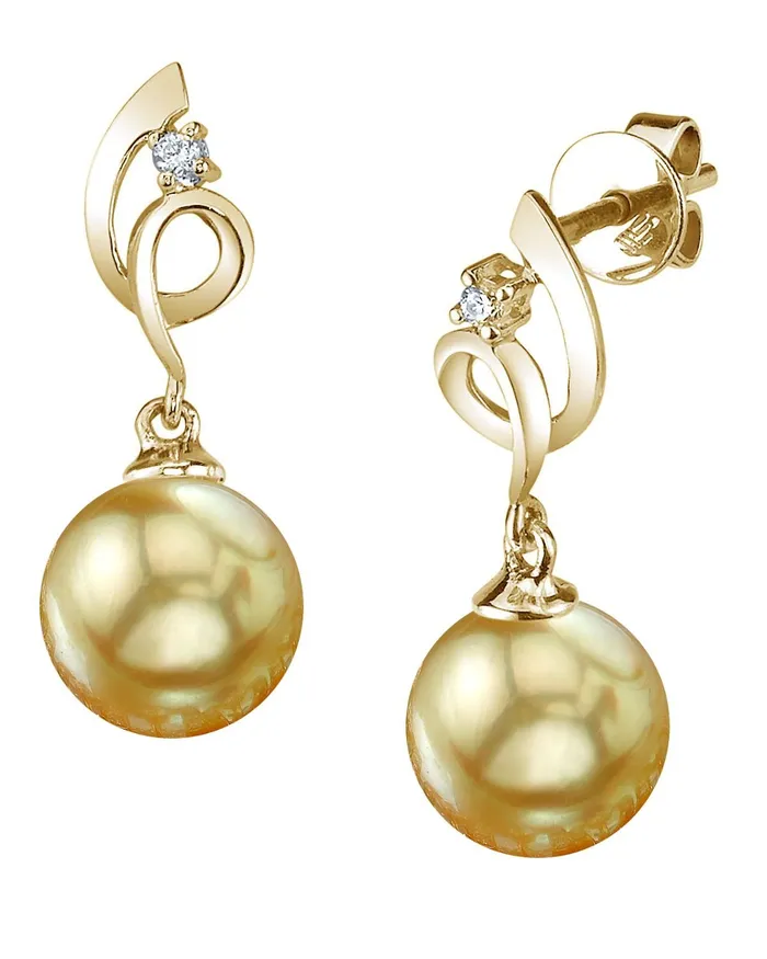 Earrings spt Golden South Sea Pearl Diamond Pirouette Earrings