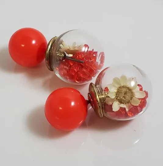 Earrings Susan AZ1143 Red Gem Flower Filled Ball Earrings