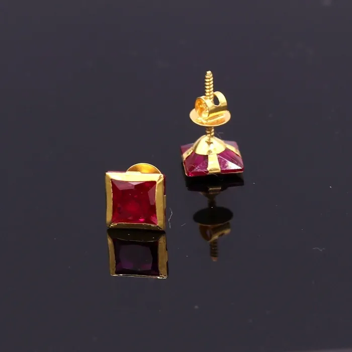Earrings TRIBAL ORNAMENTS 18kt yellow gold handmade fabulous ruby color stone stud earring unisex gifting jewelry Earrings TRIBAL ORNAMENTS 18kt yellow gold handmade fabulous ruby color stone stud earring unisex gifting jewelry