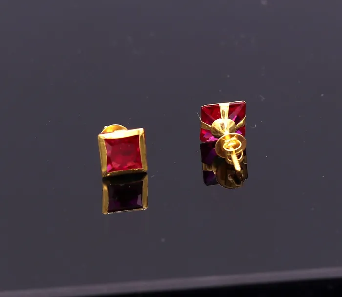 Earrings TRIBAL ORNAMENTS 18kt yellow gold handmade fabulous ruby color stone stud earring unisex gifting jewelry