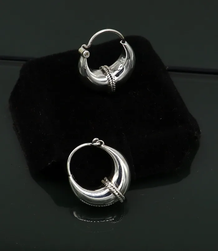 Earrings TRIBAL ORNAMENTS 925 sterling silver fabulous hoops earring vintage antique tribal kundal earring from Rajasthan India best gifting unisex jewelry ear627