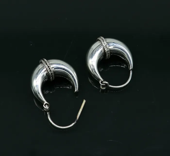 Earrings TRIBAL ORNAMENTS 925 sterling silver fabulous hoops earring vintage antique tribal kundal earring from Rajasthan India best gifting unisex jewelry ear627