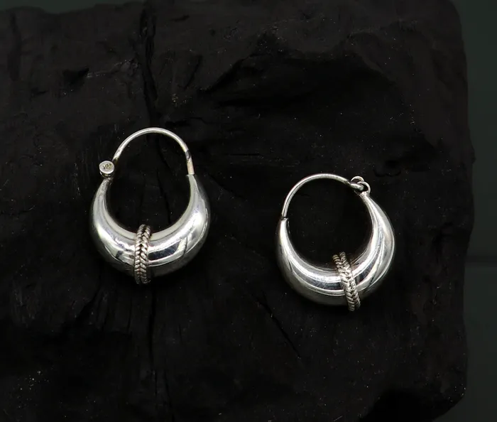 Earrings TRIBAL ORNAMENTS 925 sterling silver fabulous hoops earring vintage antique tribal kundal earring from Rajasthan India best gifting unisex jewelry ear627