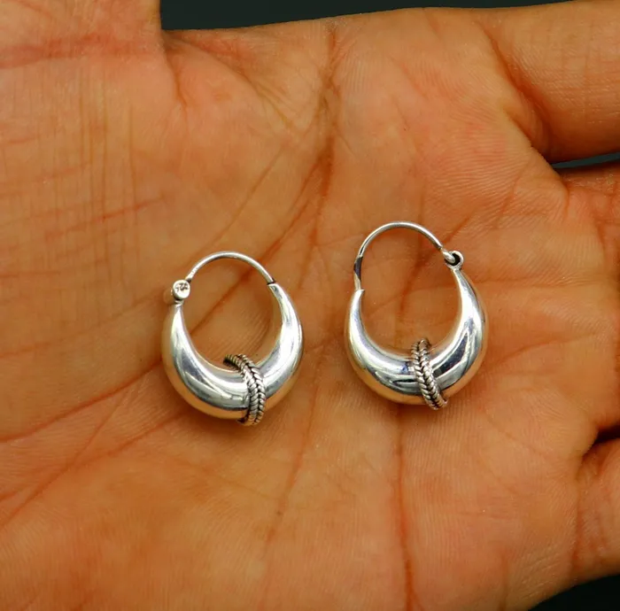 Earrings TRIBAL ORNAMENTS 925 sterling silver fabulous hoops earring vintage antique tribal kundal earring from Rajasthan India best gifting unisex jewelry ear627