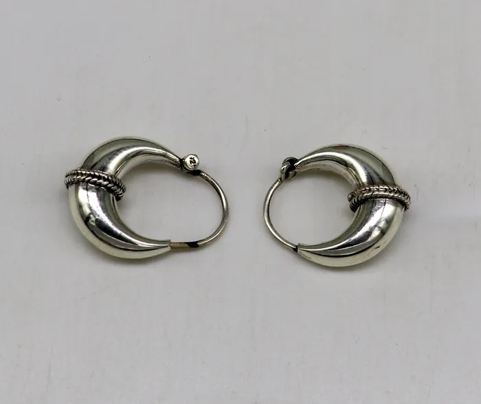 Earrings TRIBAL ORNAMENTS 925 sterling silver fabulous hoops earring vintage antique tribal kundal earring from Rajasthan India best gifting unisex jewelry ear627