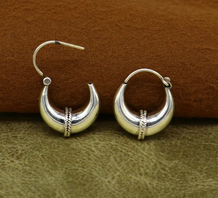 Earrings TRIBAL ORNAMENTS 925 sterling silver fabulous hoops earring vintage antique tribal kundal earring from Rajasthan India best gifting unisex jewelry ear627