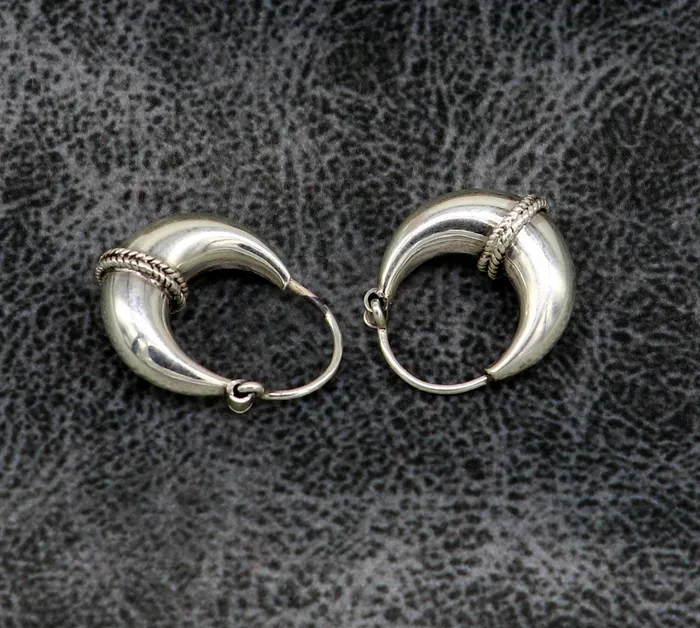 Earrings TRIBAL ORNAMENTS 925 sterling silver fabulous hoops earring vintage antique tribal kundal earring from Rajasthan India best gifting unisex jewelry ear627