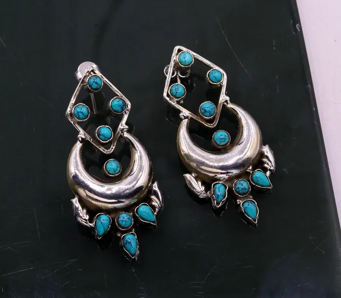 Earrings TRIBAL ORNAMENTS 925 Sterling silver handmade gorgeous turquoise stone stud earring drop dangle customized personalized jewelry best gift for girls s744