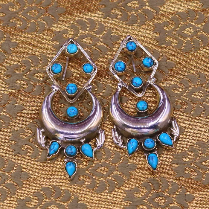 Earrings TRIBAL ORNAMENTS 925 Sterling silver handmade gorgeous turquoise stone stud earring drop dangle customized personalized jewelry best gift for girls s744