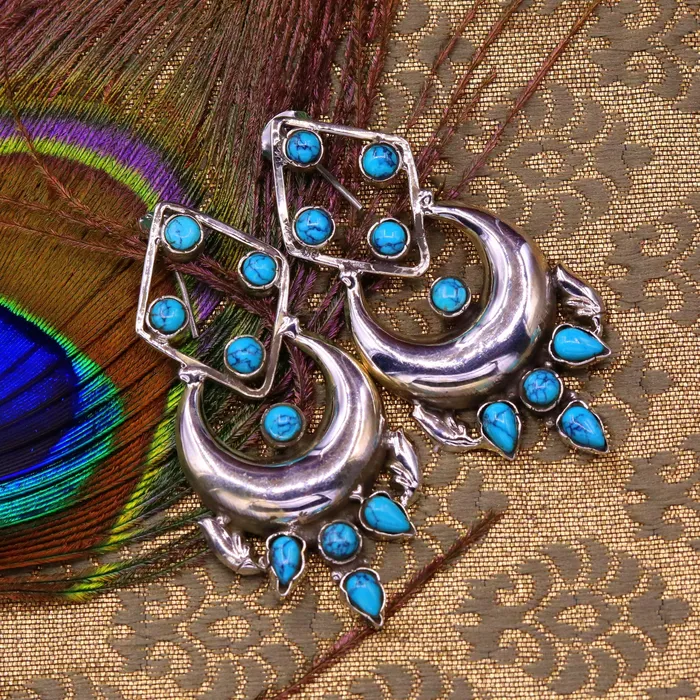 Earrings TRIBAL ORNAMENTS 925 Sterling silver handmade gorgeous turquoise stone stud earring drop dangle customized personalized jewelry best gift for girls s744