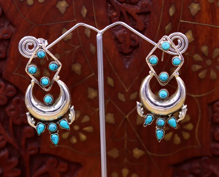 Earrings TRIBAL ORNAMENTS 925 Sterling silver handmade gorgeous turquoise stone stud earring drop dangle customized personalized jewelry best gift for girls s744