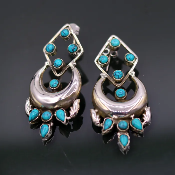 Earrings TRIBAL ORNAMENTS 925 Sterling silver handmade gorgeous turquoise stone stud earring drop dangle customized personalized jewelry best gift for girls s744