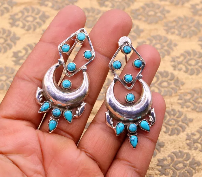Earrings TRIBAL ORNAMENTS 925 Sterling silver handmade gorgeous turquoise stone stud earring drop dangle customized personalized jewelry best gift for girls s744