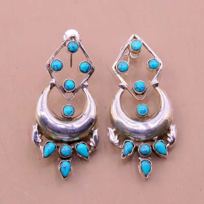 Earrings TRIBAL ORNAMENTS 925 Sterling silver handmade gorgeous turquoise stone stud earring drop dangle customized personalized jewelry best gift for girls s744