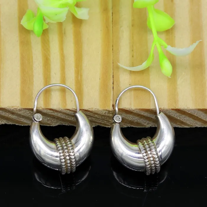 Earrings TRIBAL ORNAMENTS 925 sterling silver handmade vintage antique design amazing design hoops earring bali customized earring gift tribal ethnic jewelry ske13