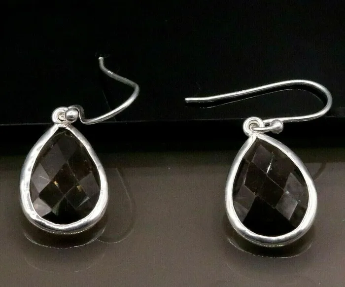 Earrings TRIBAL ORNAMENTS Super smoky quartz stone stud 925 silver hoops drop dangle earring jewelry s139