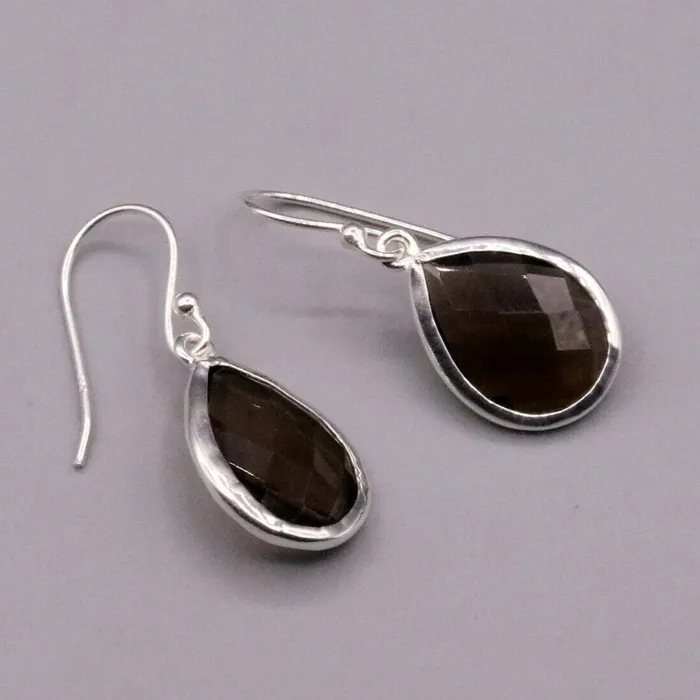Earrings TRIBAL ORNAMENTS Super smoky quartz stone stud 925 silver hoops drop dangle earring jewelry s139