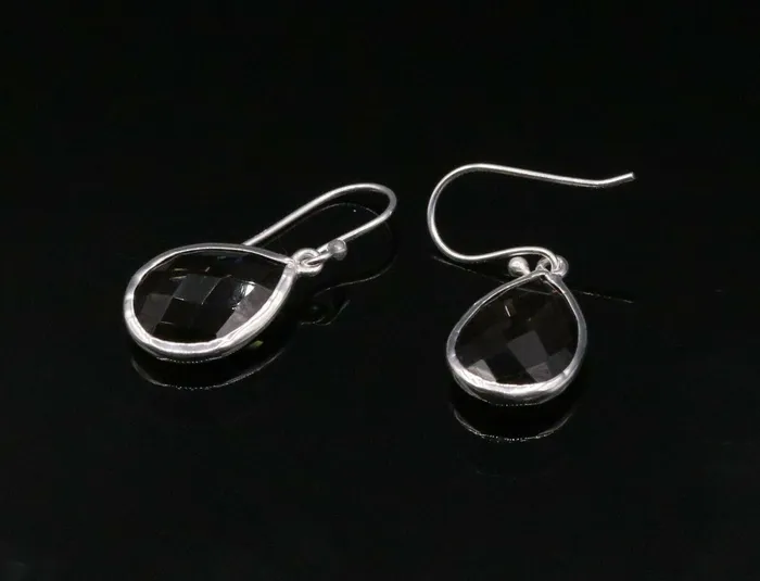 Earrings TRIBAL ORNAMENTS Super smoky quartz stone stud 925 silver hoops drop dangle earring jewelry s139