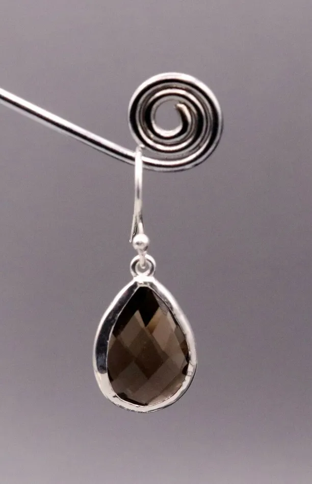 Earrings TRIBAL ORNAMENTS Super smoky quartz stone stud 925 silver hoops drop dangle earring jewelry s139