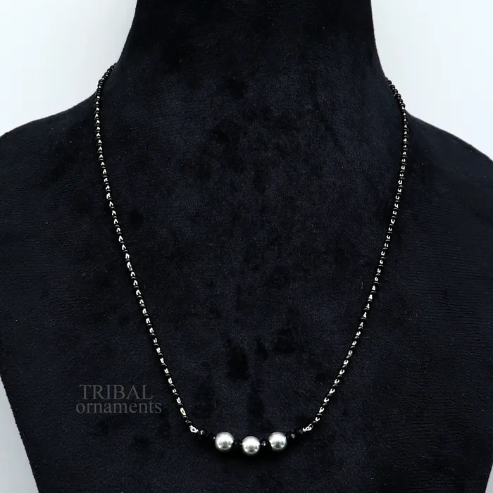 Elegant 925 sterling silver black beads chain necklace gorgeous small silver bead design pendant Mangalsutra chain beaded necklace set325 TRIBAL ORNAMENTS Necklaces