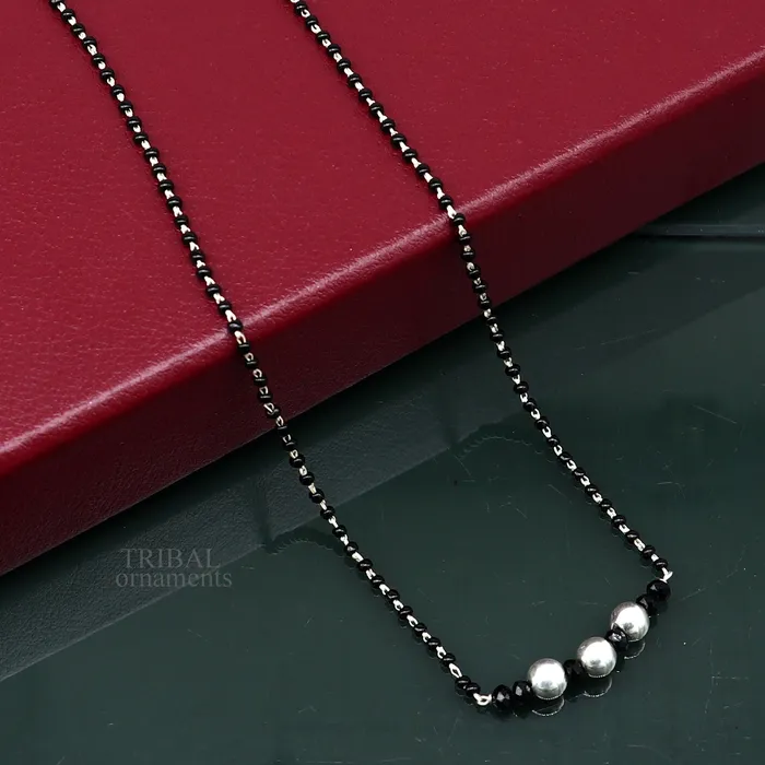 Elegant 925 sterling silver black beads chain necklace gorgeous small silver bead design pendant Mangalsutra chain beaded necklace set325 TRIBAL ORNAMENTS Necklaces