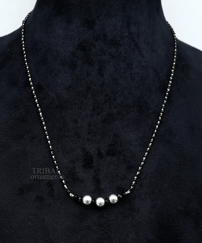 Elegant 925 sterling silver black beads chain necklace gorgeous small silver bead design pendant Mangalsutra chain beaded necklace set325 TRIBAL ORNAMENTS Necklaces