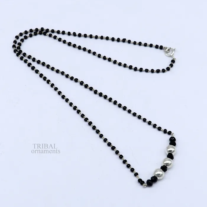 Elegant 925 sterling silver black beads chain necklace gorgeous small silver bead design pendant Mangalsutra chain beaded necklace set325 TRIBAL ORNAMENTS Necklaces