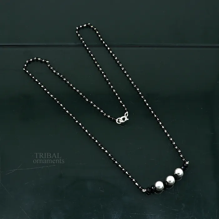 Elegant 925 sterling silver black beads chain necklace gorgeous small silver bead design pendant Mangalsutra chain beaded necklace set325 TRIBAL ORNAMENTS Necklaces