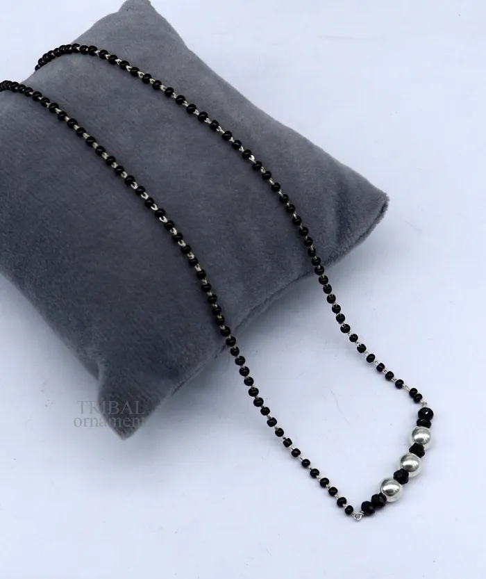 Elegant 925 sterling silver black beads chain necklace gorgeous small silver bead design pendant Mangalsutra chain beaded necklace set325 TRIBAL ORNAMENTS Necklaces