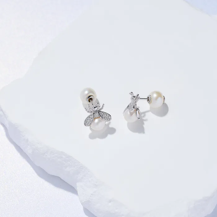 Elegant Freshwater Pearl Earrings WE00867 BEELIEVE Pearly Lustre Earrings